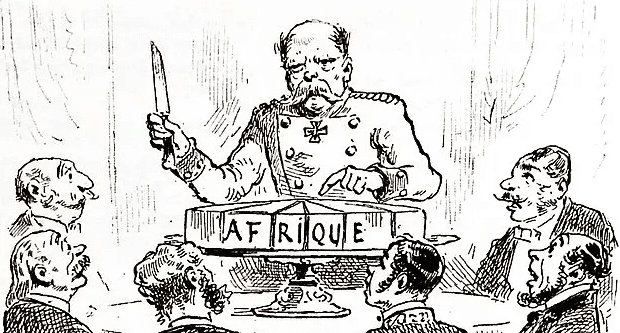 MR Online | An uncredited cartoon depicting Otto von Bismarck at the Berlin Conference 1884 85 cutting a cake labeled Africa with a knife symbolizing the division of the continent 3 January 1885 | MR Online